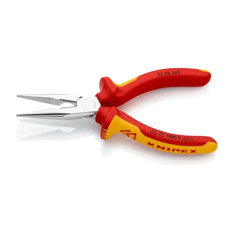 Knipex Long Nose Plier, 160mm Overall Length, 50mm Jaw, Vanadium Electric Steel Chrome Finish VDE/1000V Approved 25 06 160