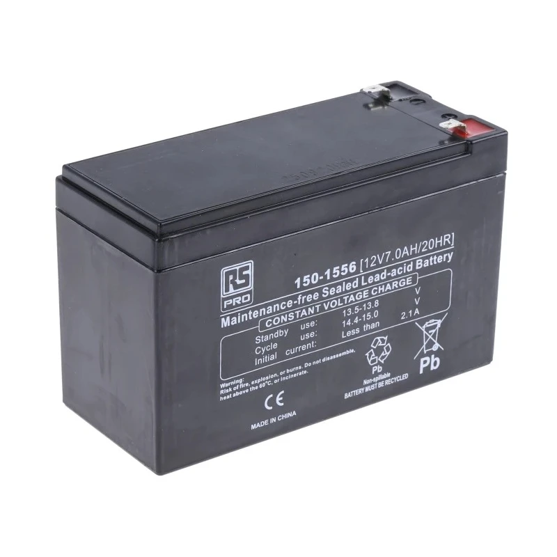 RS PRO 12 V, T1 Sealed Lead Acid Battery, 7 Ah, AGM Construction, Flame Resistant, 93.5mm x 151 mm 150-1556