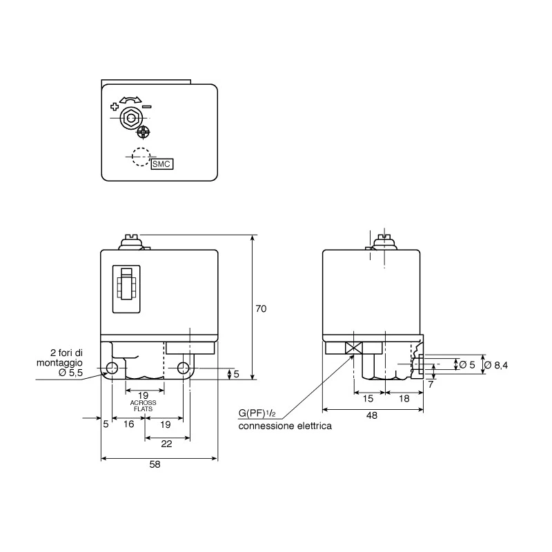 SMC Adjustable Pressure Switch NC 0.1 MPa to 0.8 MPa 1/4 in Port Size IS3000-02