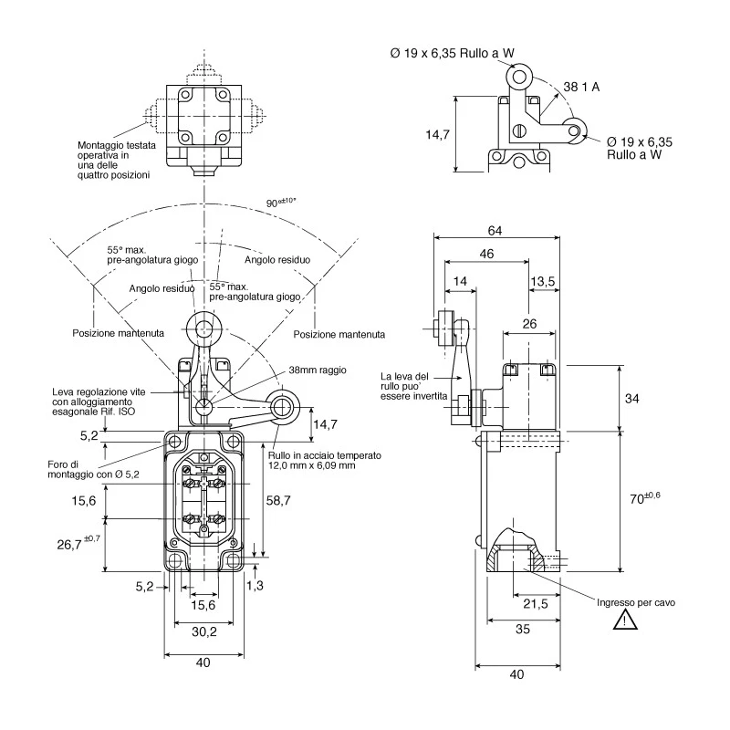 Honeywell Technologies LS Series Fork Roller Lever Limit Switch, SPDT, IP67, Die Cast Zinc Housing, 240V AC, 6A 6LS1-4C
