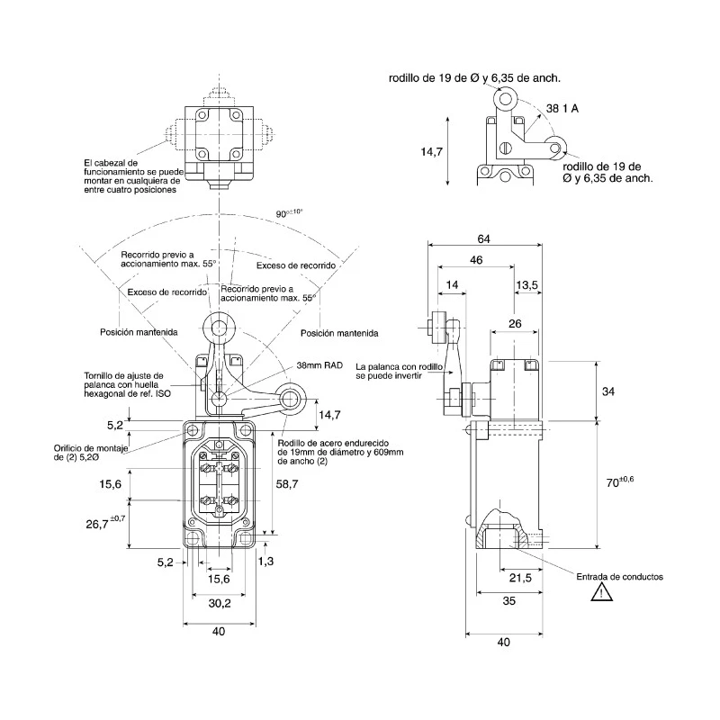 Honeywell Technologies LS Series Fork Roller Lever Limit Switch, SPDT, IP67, Die Cast Zinc Housing, 240V AC, 6A 6LS1-4C