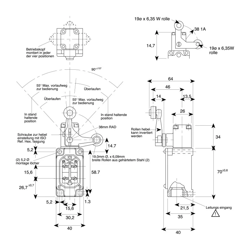 Honeywell Technologies LS Series Fork Roller Lever Limit Switch, SPDT, IP67, Die Cast Zinc Housing, 240V AC, 6A 6LS1-4C