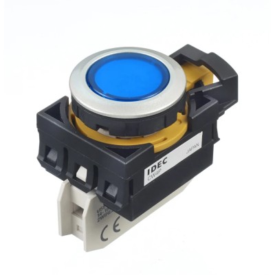 Idec CW Series Illuminated Blue LED Push Button Switch Panel Mount 22 mm Cutout IP66 24V CW4P-1EQ4S