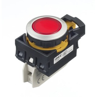 Idec Illuminated Push Button Switch, Panel Mount, 22 mm Cutout, Red LED, IP66, 240 V CW4P-1EQM4R