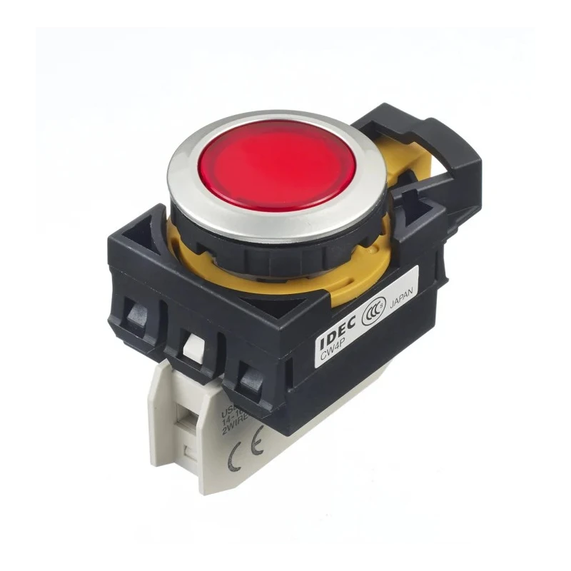 Idec Illuminated Push Button Switch, Panel Mount, 22 mm Cutout, Red LED, IP66, 240 V CW4P-1EQM4R