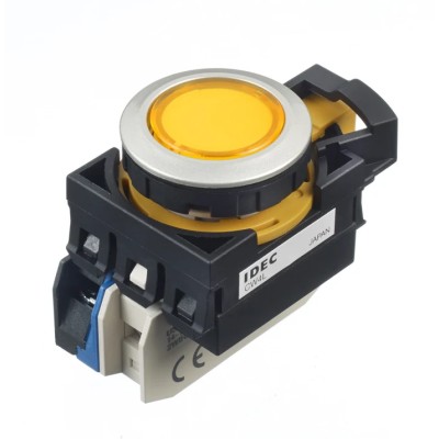 Idec CW Series Illuminated Push Button Switch Yellow LED Momentary Panel Mount 22 mm Cutout SPST IP65 24V CW4L-M1E10Q4Y