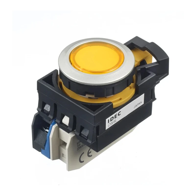 Idec CW Series Illuminated Push Button Switch Yellow LED Momentary Panel Mount 22 mm Cutout SPST IP65 24V CW4L-M1E10Q4Y
