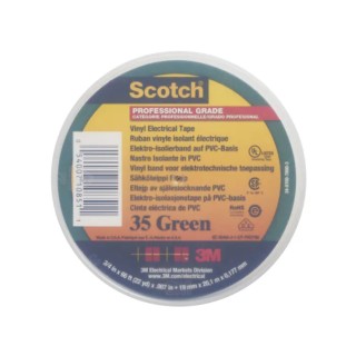 3M Green Polyvinyl Chloride Electrical Tape 19mm x 20m Rubber Adhesive Rubber Adhesion Heat Resistant SCOTCH 35 VERT 20 X 19