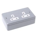 MK Electric 13A Grey 2 Gang Plug Socket Metalclad Plus Indoor Type G British K850 ALM