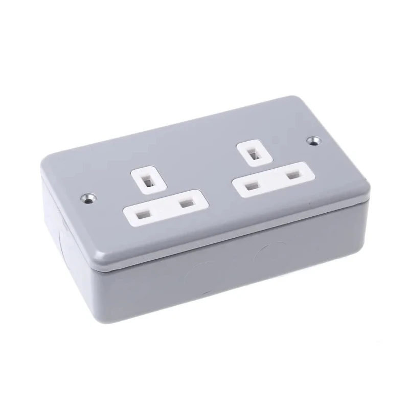 MK Electric 13A Grey 2 Gang Plug Socket Metalclad Plus Indoor Type G British K850 ALM