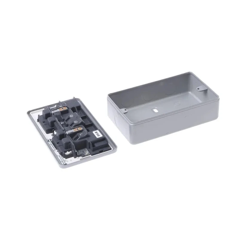 MK Electric 13A Grey 2 Gang Plug Socket Metalclad Plus Indoor Type G British K850 ALM