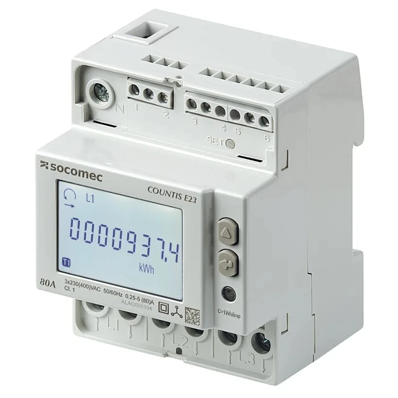 Socomec 3 Phase Digital LCD Energy Meter COUNTIS Series, 90mm Cutout Height, 8 Digits, Pulse Output, MODBUS 48503050