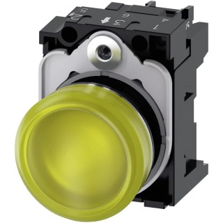 Siemens Panel Mount Yellow LED Indicator 22 mm Cutout, 24 V AC/DC, IP66 IP67 IP20 IP69, SIRIUS ACT 3SU1152-6AA30-1AA0