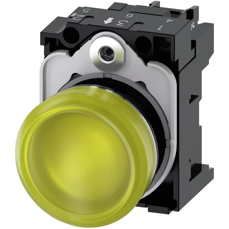 Siemens Panel Mount Yellow LED Indicator 22 mm Cutout, 24 V AC/DC, IP66 IP67 IP20 IP69, SIRIUS ACT 3SU1152-6AA30-1AA0
