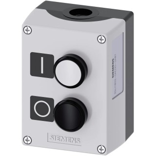 Siemens Enclosed Push Button Switch SPDT Plastic Grey Enclosure Black White 22mm Cutout Diameter IP69 3SU1802-0AC00-2AB1