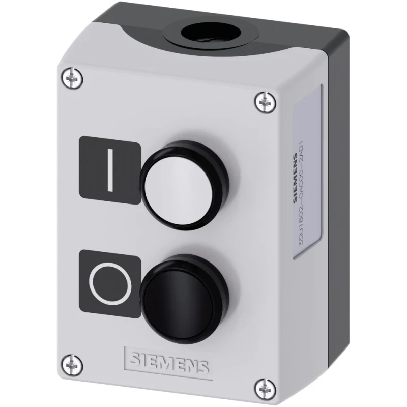Siemens Enclosed Push Button Switch SPDT Plastic Grey Enclosure Black White 22mm Cutout Diameter IP69 3SU1802-0AC00-2AB1