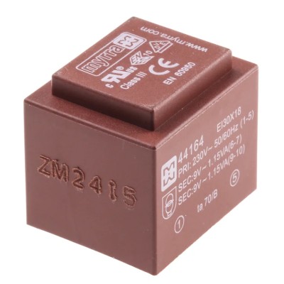 Myrra Professional Safety PCB Transformer 2 x 9V 1.8VA 230 V ac Insulation 4kV Series 44000 44164