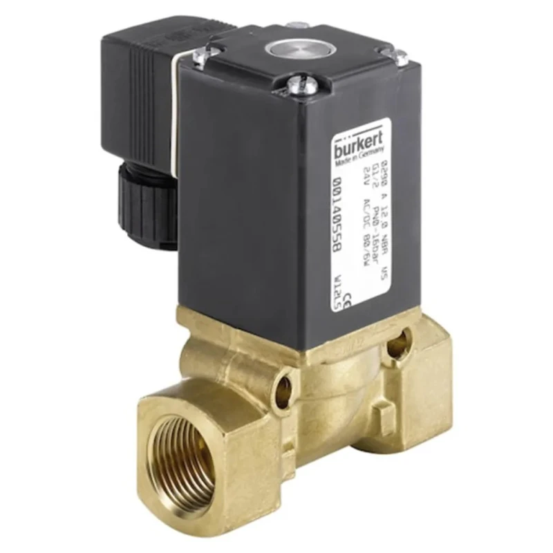 Burkert Solenoid Valve 2 Port NC Threaded Brass Body 24V ac/dc Supply 16 bar Max Pressure 053675