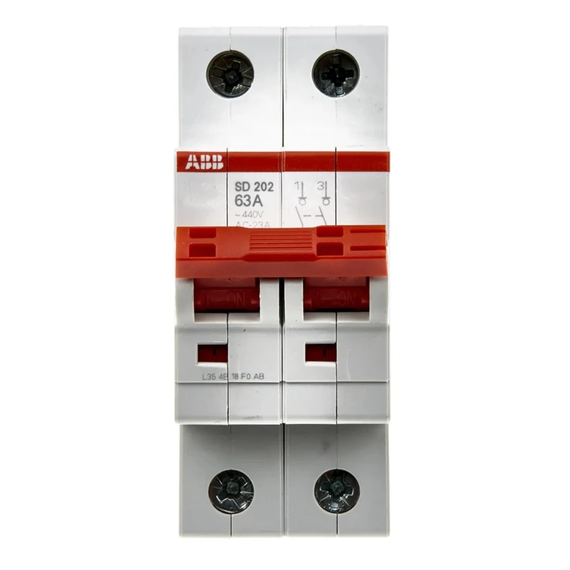 ABB 2-Pole DIN Rail Isolator Switch IP20, IP40, 63A SD202/63 2CDD282101R0063 2CDD282101R0063 SD202/63