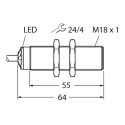Turck Threaded Barrel Ultrasonic Proximity Sensor M18 50 cm 65mA PNP 30 V dc RU50U-S18-AP8X-H1141