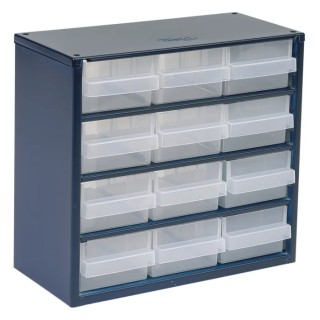 Raaco Drawer Storage Unit 12 Steel Case with 12 Transparent Polypropylene Drawers Blue 283 mm x 306 mm x 150 mm 137553