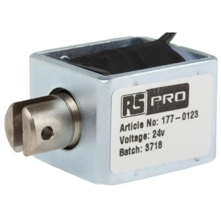 RS PRO Pull Action DC D-Frame Linear Solenoid 24V 35.5mm Length 25.4mm Width 31.8mm Depth 16mm Stroke 177-0123