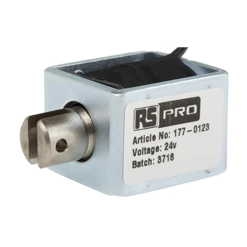 RS PRO Pull Action DC D-Frame Linear Solenoid 24V 35.5mm Length 25.4mm Width 31.8mm Depth 16mm Stroke 177-0123
