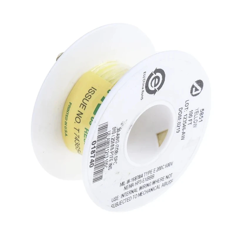 Alpha Wire Hook Up Wire TEFLON Series Yellow 30 AWG Silver Plated Copper 600 V 200°C 30 m 5851 YL005