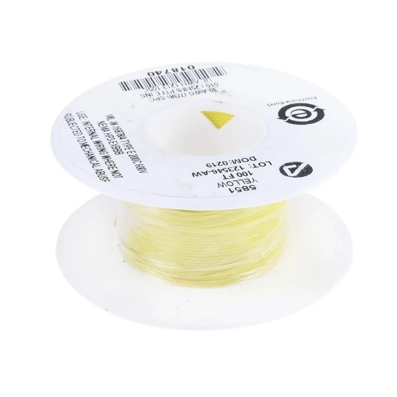 Alpha Wire Hook Up Wire TEFLON Series Yellow 30 AWG Silver Plated Copper 600 V 200°C 30 m 5851 YL005