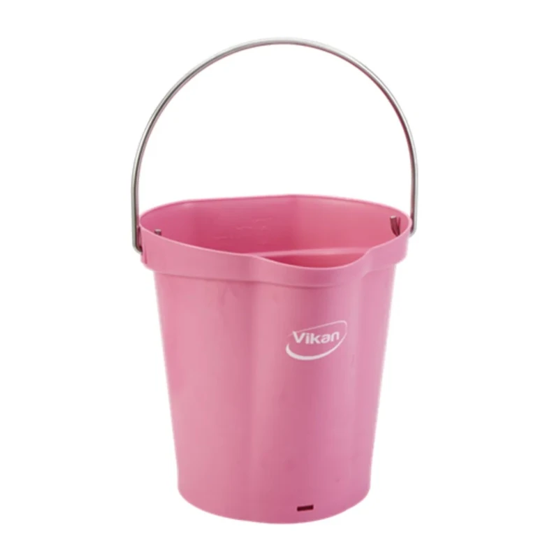 Vikan 6L Plastic Pink Round Bucket with Handle and Wide Drip-Free Spout 56881