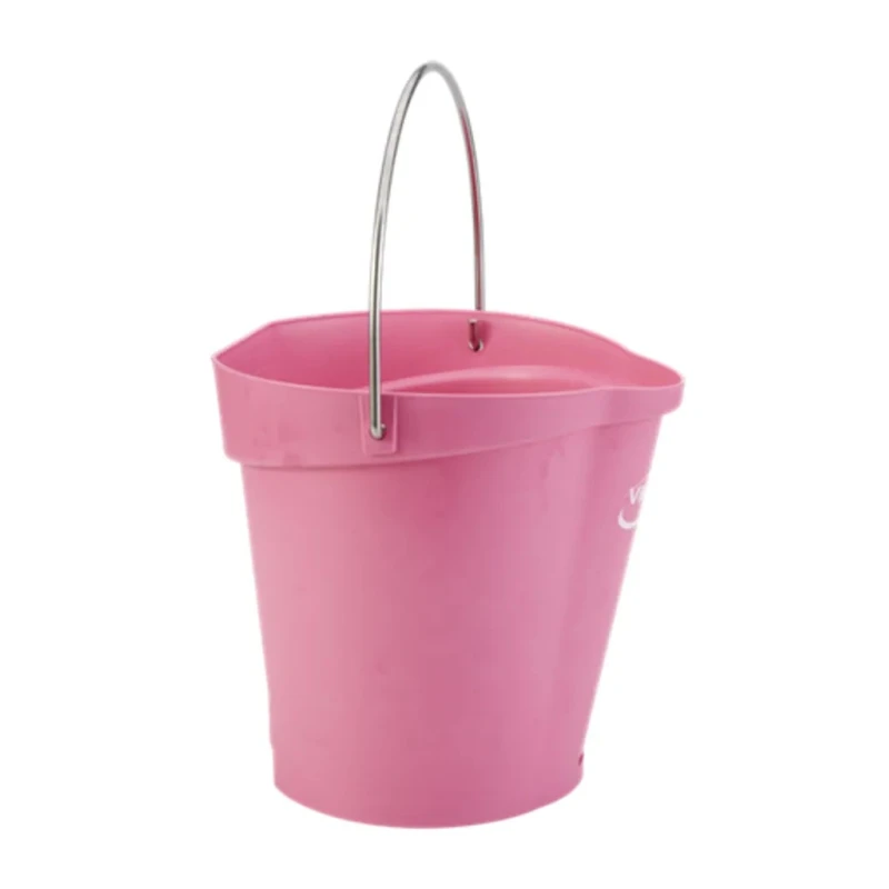 Vikan 6L Plastic Pink Round Bucket with Handle and Wide Drip-Free Spout 56881