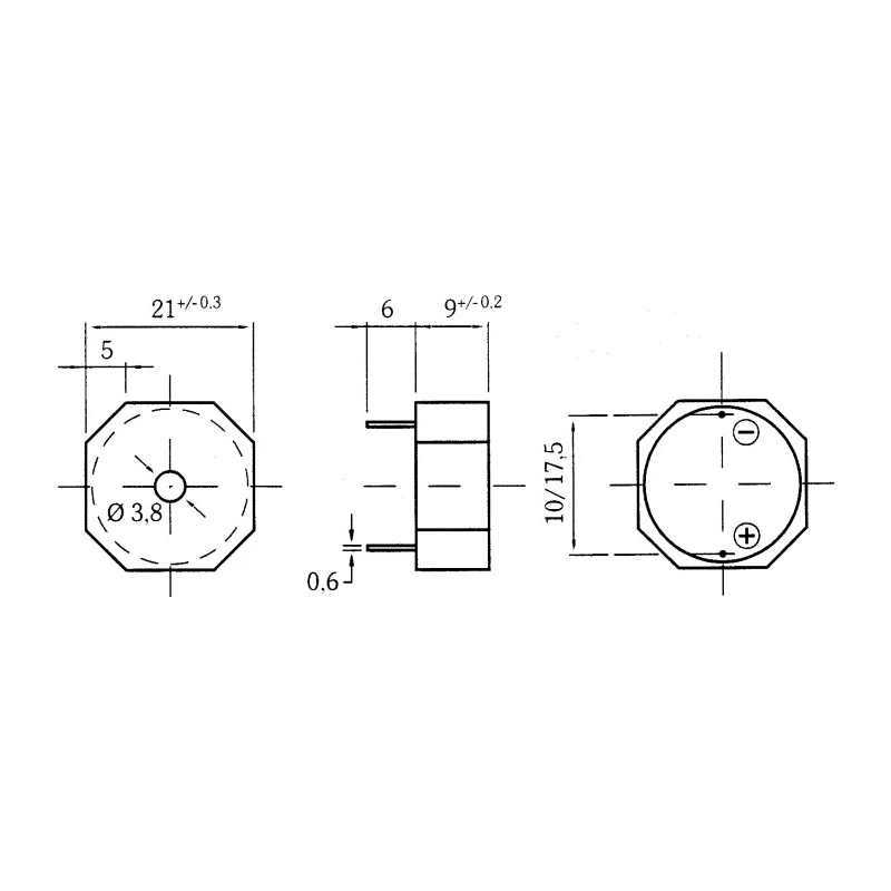 Sonitron 24 mm Through Hole Continuous Internal 1.5 V dc Min 15 V dc Max Piezo Buzzer Component SMA-24L-P17.5