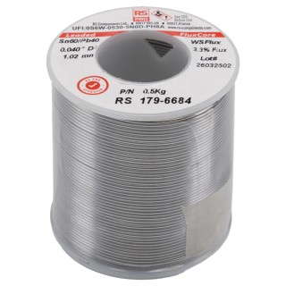 RS PRO Lead Solder Wire, 1 mm Diameter, 40% Lead 60% Tin, 183°C Melting Point 179-6684