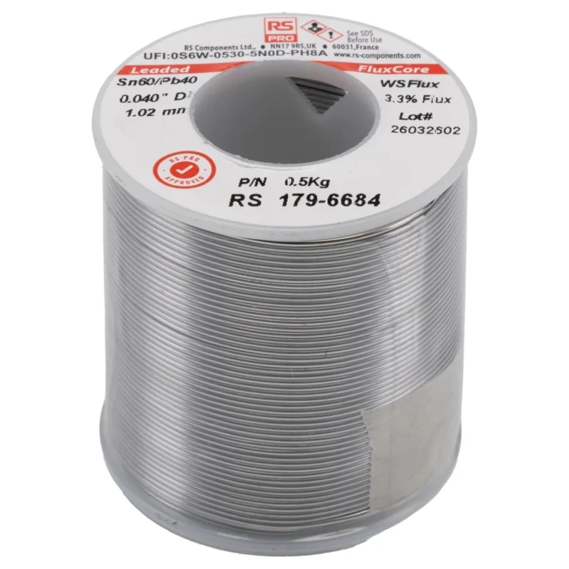 RS PRO Lead Solder Wire, 1 mm Diameter, 40% Lead 60% Tin, 183°C Melting Point 179-6684