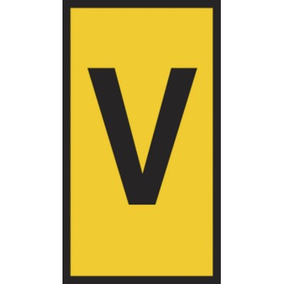 HellermannTyton Slide-On Pre-Printed Cable Marker Black Legend V, Yellow PVC, 4.5mm Length, 11.5mm Width, 1.8-6.3mm HODS85