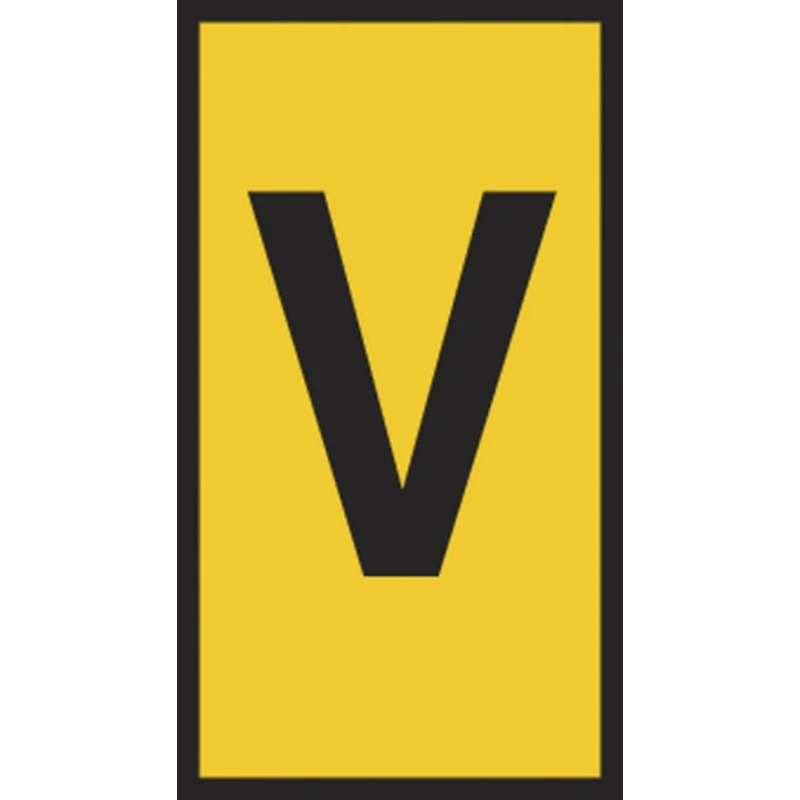 HellermannTyton Slide-On Pre-Printed Cable Marker Black Legend V, Yellow PVC, 4.5mm Length, 11.5mm Width, 1.8-6.3mm HODS85