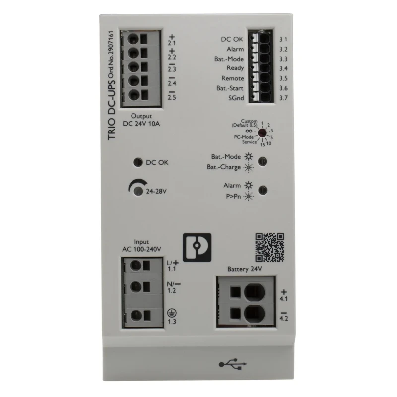 Phoenix Contact Uninterruptible Power Supply 240W 24V DC Output 10A Current DIN Rail Mount 2907161