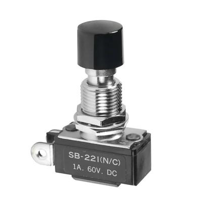 NKK Switches SB Series Push Button Switch, On-Off, Panel Mount, 12.5 mm Cutout, SPST, 125 V AC SB221NC