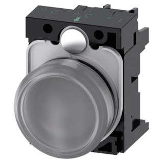 Siemens Panel Mount Clear LED Pilot Light 230V AC, 3A, 22mm Cutout, Round, SIRIUS ACT 3SU11 3SU1106-6AA70-1AA0