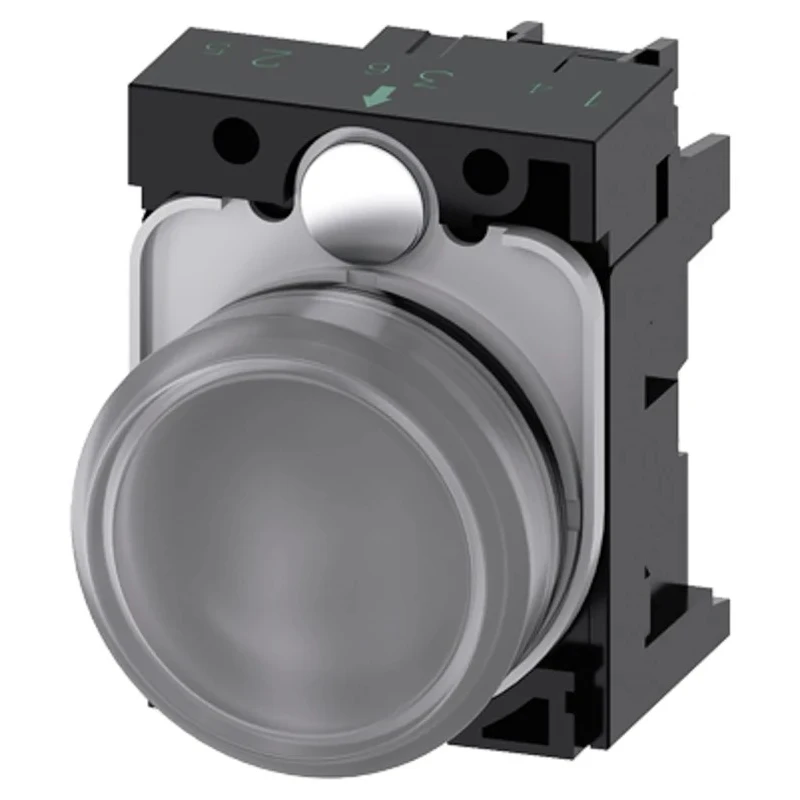 Siemens Panel Mount Clear LED Pilot Light 230V AC, 3A, 22mm Cutout, Round, SIRIUS ACT 3SU11 3SU1106-6AA70-1AA0