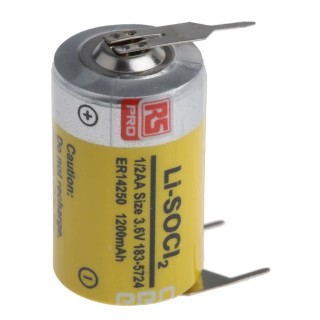 RS PRO Lithium Thionyl Chloride 3.6 V 1/2 AA Battery 1.2 Ah 14.5 mm ER14250