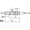 RS PRO Threaded Barrel Inductive Proximity Sensor M5 x 0.5, PNP 3V 0.8 mm Sensing Range 30 V dc 200mA NBB0,8-5GM25-E2