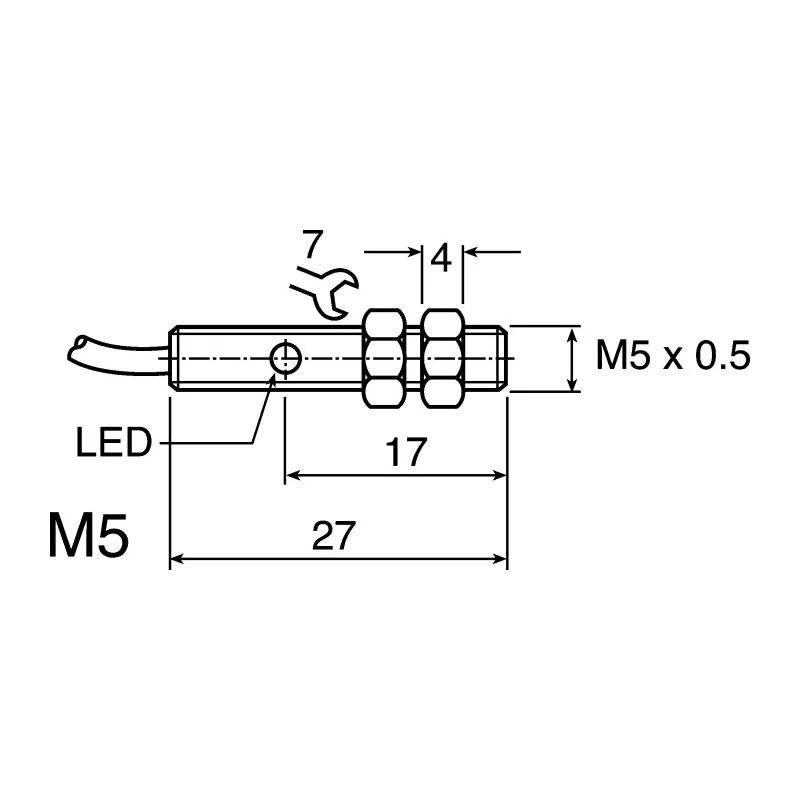 RS PRO Threaded Barrel Inductive Proximity Sensor M5 x 0.5, PNP 3V 0.8 mm Sensing Range 30 V dc 200mA NBB0,8-5GM25-E2