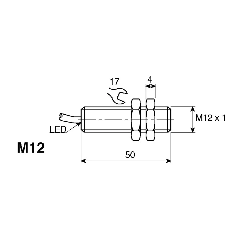 NEUTRAL Threaded Barrel Inductive Proximity Sensor M12, Brass White Bronze Coated Body, IP68, 36V DC 200mA NBB2-12GM50-E0