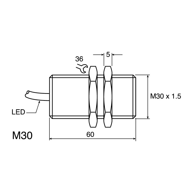 RS PRO Threaded Barrel Inductive Proximity Sensor M30 NPN 36 V dc 200mA 100 mm Detection NBB10-30GM50-E0