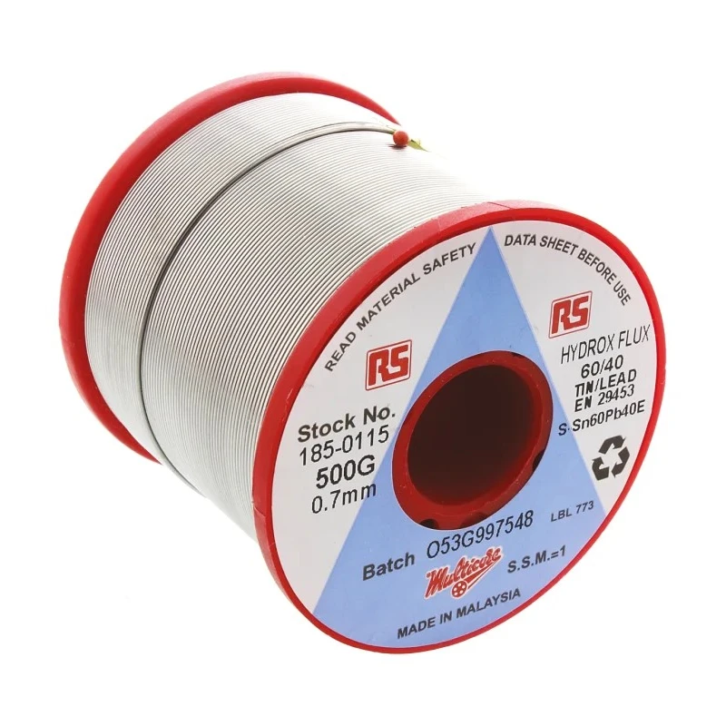 Multicore 0.7 mm Diameter Lead Solder Wire, 40% Lead, 60% Tin, Halogen Free Flux, 188 °C Melting Point, 500g 288850