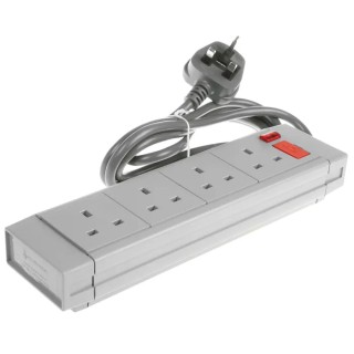 RS PRO 2 m 4 Socket Type G Extension Lead Power Strip 250V AC with Surge Protection 249-4536