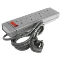 RS PRO 2 m 4 Socket Type G Extension Lead Power Strip 250V AC with Surge Protection 249-4536