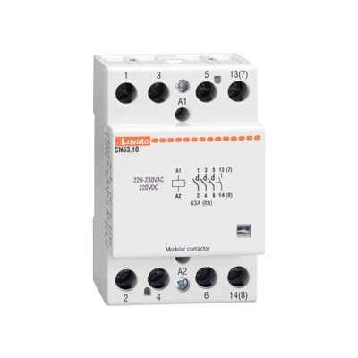 Lovato Electric Contactor, 4-Pole, 63 A, 24V AC/DC Coil, 4 NO Auxiliary Contacts, 110V AC CN6310024