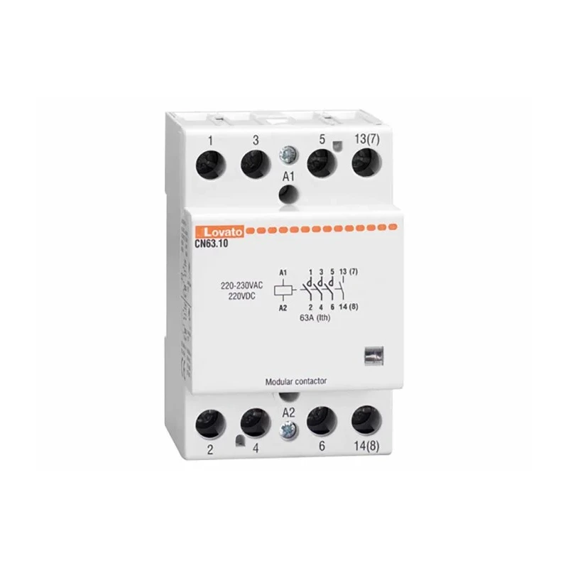 Lovato Electric Contactor, 4-Pole, 63 A, 24V AC/DC Coil, 4 NO Auxiliary Contacts, 110V AC CN6310024